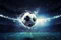 Soccer ball flew into net of the goal. Generative AI