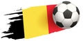 Soccer ball fly background of Belgian flag Royalty Free Stock Photo