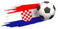 Soccer ball fly on background of Croatian flag