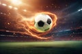 flying and burning soccer ball with lightning around