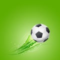 Soccer ball flying over green background Royalty Free Stock Photo