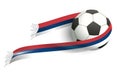 Soccer ball flying and scarf Serbian fan flag Royalty Free Stock Photo