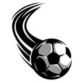 A soccer ball flying from top to bottom with trail of fire. Vector illustration Royalty Free Stock Photo