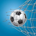 Soccer ball or football breaking through the net