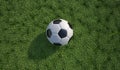 Soccer ball/football close-up on grass lawn. Top view.