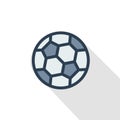 Soccer ball, football thin line flat color icon. Linear vector symbol. Colorful long shadow design. Royalty Free Stock Photo