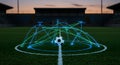 Soccer ball with futuristic glowing data network Royalty Free Stock Photo