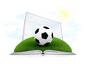 Soccer ball and gate on an open white book Royalty Free Stock Photo