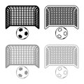 Soccer ball and gate Penalty concept Goal aspiration Big football goalpost icon outline set black grey color vector illustration