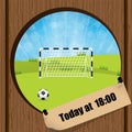 Soccer ball and gate in wooden fence hole Royalty Free Stock Photo