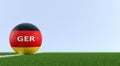 Soccer ball in german national colors on a soccer field. Copy space on the right side - 3D Rendering
