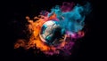 Soccer ball glowing with heat, exploding in fiery competition generated by AI Royalty Free Stock Photo