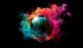 Soccer ball glowing with heat, exploding in fiery motion generated by AI Royalty Free Stock Photo