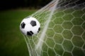 Soccer ball in goal Royalty Free Stock Photo