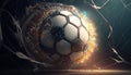 soccer ball in goal, digital art illustration, Generative AI Royalty Free Stock Photo