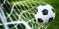 Soccer ball in goal Royalty Free Stock Photo