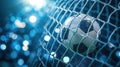 Soccer ball on goal with net and green background, this photo can use for football Royalty Free Stock Photo