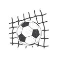 Soccer ball in the goal net icon silhouette. Vector illustration isolated on white background. Soccer ball in the goal Royalty Free Stock Photo