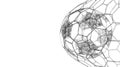 Soccer ball in the goal net. Sports equipment. Low-poly 3D vector illustration.