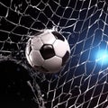 Soccer ball in goal net. Soccer ball tearing and breaking football net. Royalty Free Stock Photo