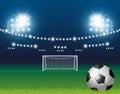 Soccer ball and goal with spotlight background in stadium vector Royalty Free Stock Photo