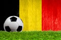 Soccer ball on grass with Belgium flag background Royalty Free Stock Photo