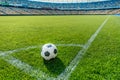 Soccer ball on grass in corner kick position Royalty Free Stock Photo
