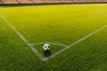 soccer ball on grass in corner kick position on soccer Royalty Free Stock Photo