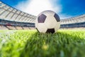 Soccer ball on grass on soccer field stadium Royalty Free Stock Photo