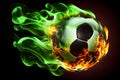 Soccer Ball with green fire flame, Football with fire flame, Ai generative Royalty Free Stock Photo