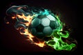 Soccer Ball with green fire flame, Football with fire flame, Ai generative Royalty Free Stock Photo