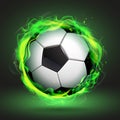 Soccer ball in green flame