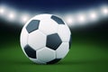 Soccer ball on green football stadium 3d render illustration Royalty Free Stock Photo
