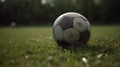 Soccer ball on the green grass, Close-up of the ball in position for a penalty shot