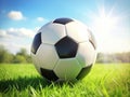 Soccer ball on green grass in sunny day. Close up Royalty Free Stock Photo