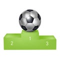 Soccer ball on green pedestal