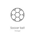 soccer ball icon vector from portugal collection. Thin line soccer ball outline icon vector illustration. Outline, thin line