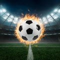 Soccer ball ignited with vigor amidst electrifying stadium ambiance