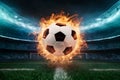 Soccer ball ignited with vigor amidst electrifying stadium ambiance