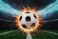 Soccer ball ignited with vigor amidst electrifying stadium ambiance