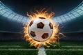 Soccer ball ignited with vigor amidst electrifying stadium ambiance