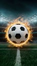 Soccer ball ignited with vigor amidst electrifying stadium ambiance