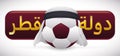 Soccer Ball with Keffiyeh and Maroon Sign for the State of Qatar, Vector Illustration