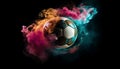 Soccer ball kicking through a fiery wave of glowing paint generated by AI Royalty Free Stock Photo