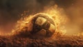 Soccer ball kicks through fiery sky, igniting competition and success generated by AI Royalty Free Stock Photo