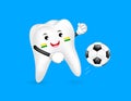 Cute cartoon tooth as football player.