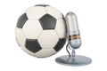 Soccer ball with microphone. Football commentaries concept, 3D rendering Royalty Free Stock Photo