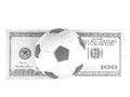 Soccer ball and money on a white background. Royalty Free Stock Photo