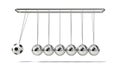 Soccer ball on Newton`s Cradle. 3d illustration