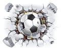Soccer ball and Old Plaster wall damage. Royalty Free Stock Photo